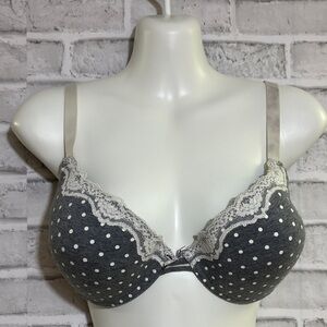 La vie en rose Gray Polka Dot Lace Bra, 36C
